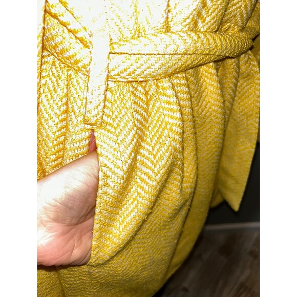 Kushcush Anthropologie Women’s Vintage Silk Tweed Yellow Coat Size L Preppy Y2K - Picture 6 of 11